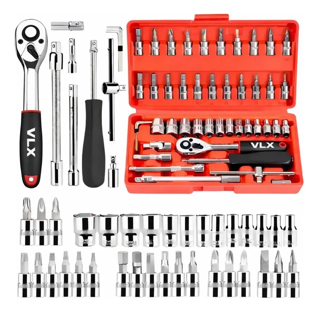 kit de soquetes e bits VLX (jogo de chave catraca com maleta)